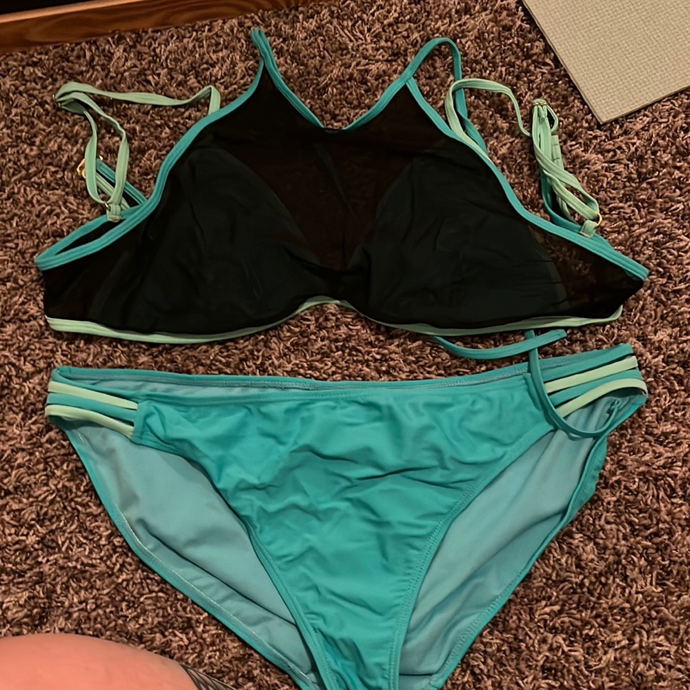 Blue and black two piece bikini